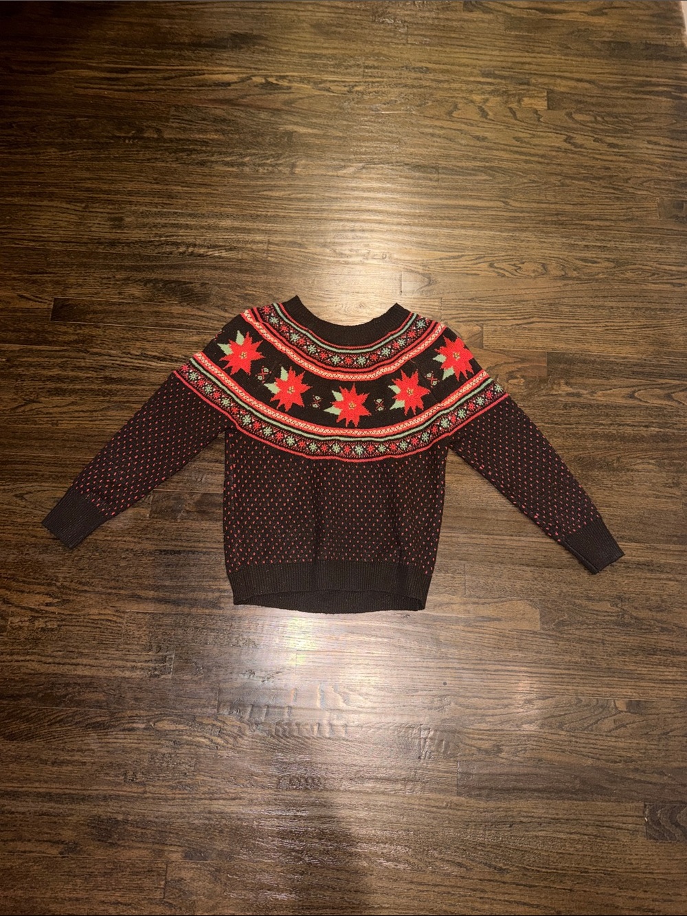 Women’s Red Patterned Yoke Sweater - Classic Winter Style